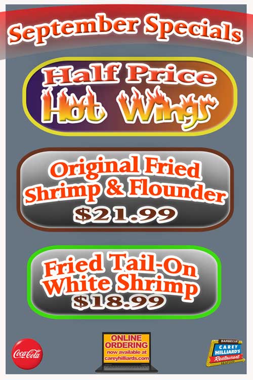 September Specials At Carey Hilliard's Restaurants