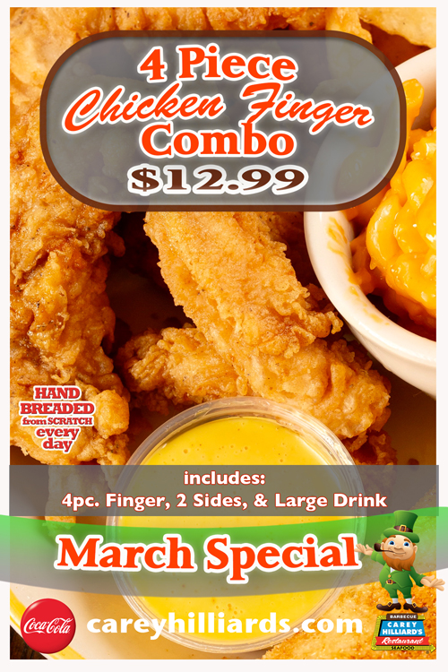 March Specials At Carey Hilliard's Restaurants