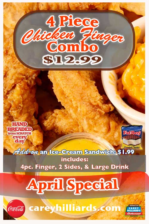 Aprils Specials At Carey Hilliard's