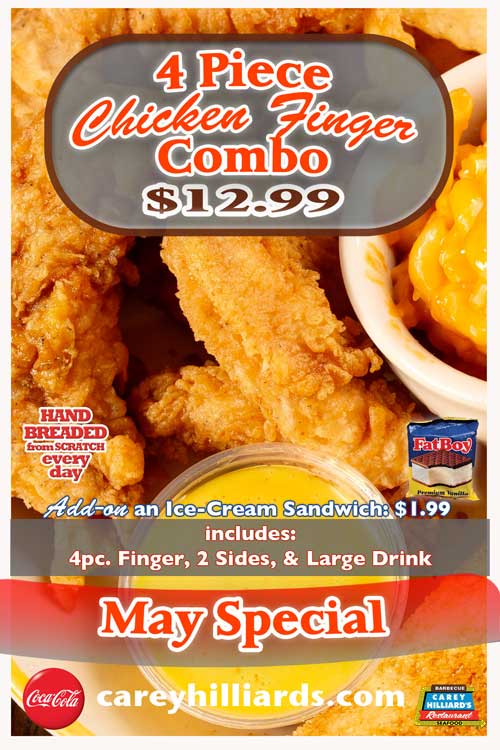 May Specials At Carey Hilliard's Restaurants