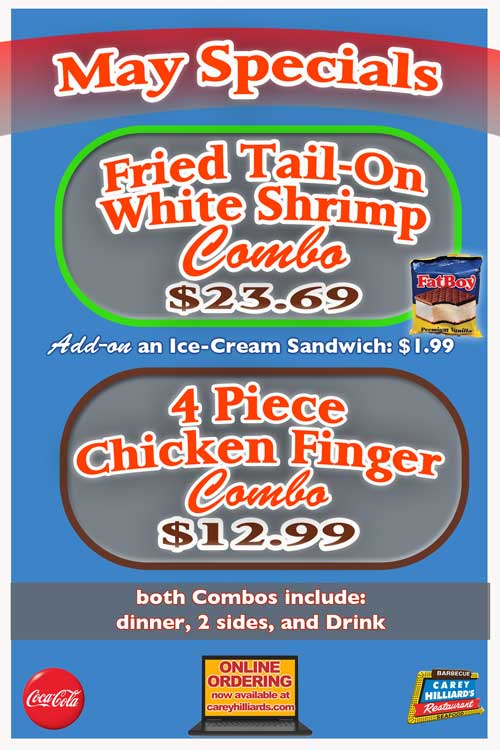 May Specials At Carey Hilliard's Restaurants