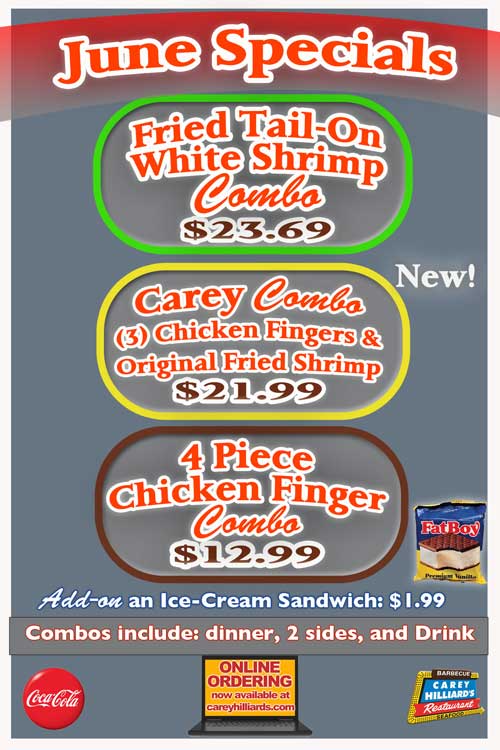 June Specials At Carey Hilliard's Restaurants