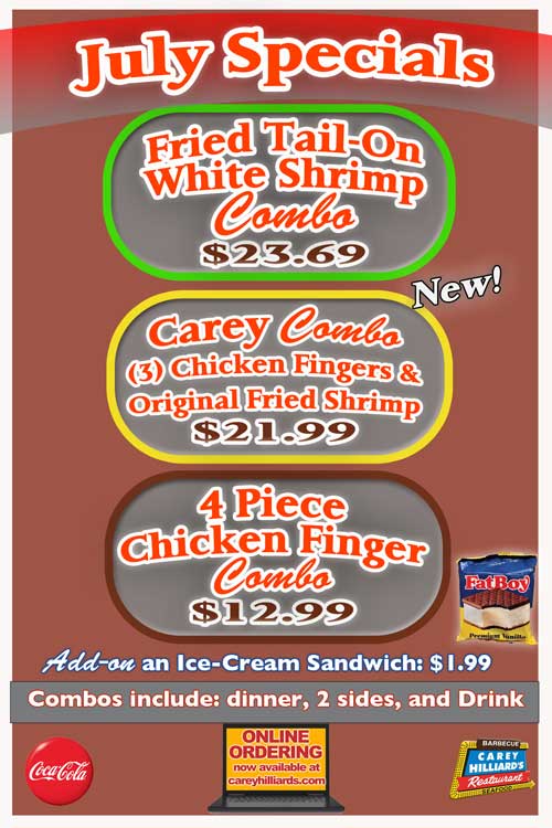 July Specials At Carey Hilliard's Restaurants