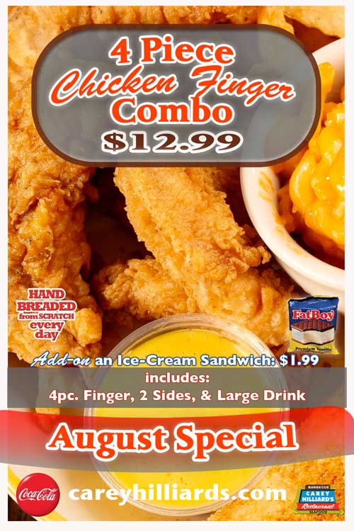 August Specials at Carey Hilliard's Restaurants